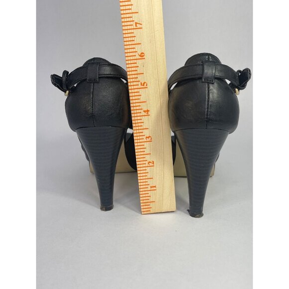 Madden Girl Shoes Women's 8.5 black kobiee ruffle cone heel belt buckle - Picture 5 of 16